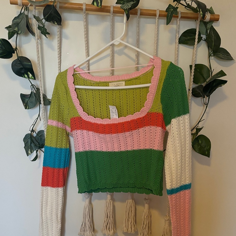 La Hearts Pink and Green Knit Sweater